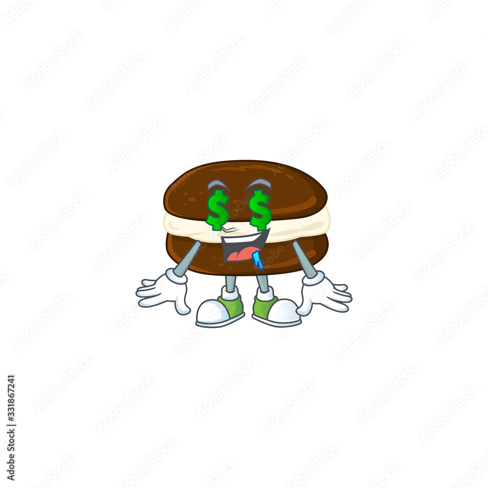 Rich whoopie pies with Money eye mascot character concept Rich whoopie pies with Money eye mascot character concept