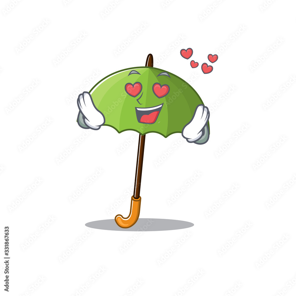 cute green umbrella cartoon character showing a falling in love face