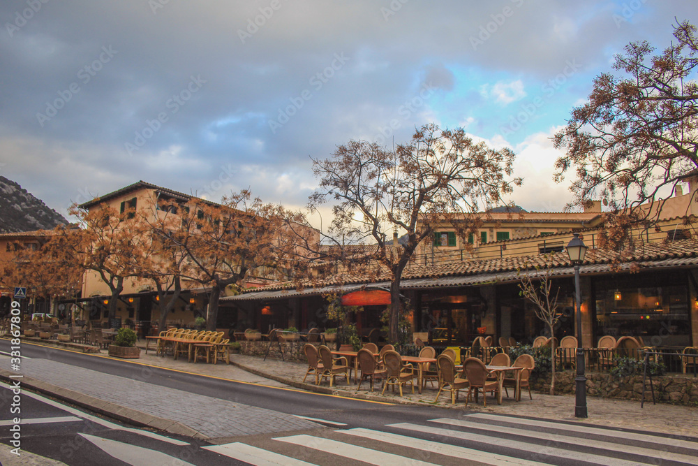 empty street with bars in  Valldemossa, Mallorca, Spain