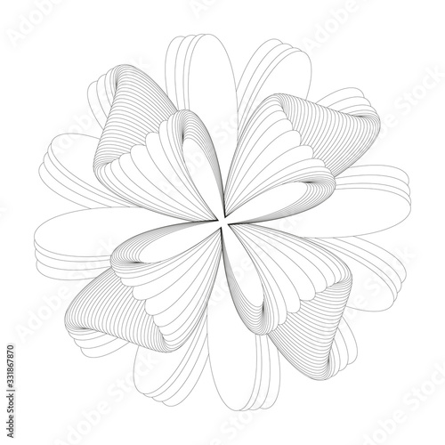 Abstract black and white circular pattern. Geometric pattern with visual distortion effect. Optical illusion. Op art. Coloring book