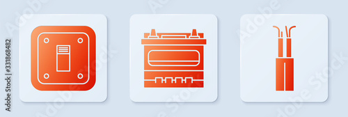 Set Car battery, Electric light switch and Electric cable. White square button. Vector