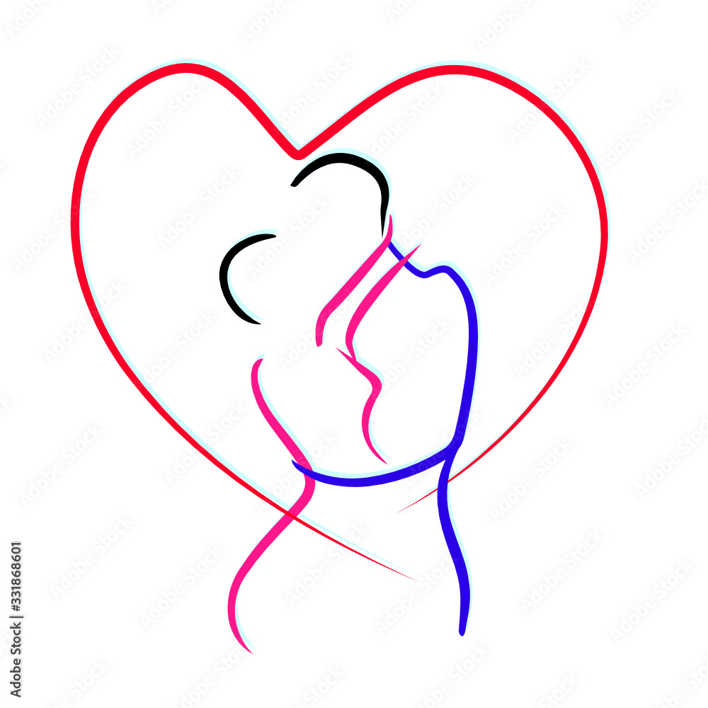 Love line art. Couple line vector illustration. Love print.  Man amd woman. Love vector. Symbol of love. Couple kissing line drawing. 