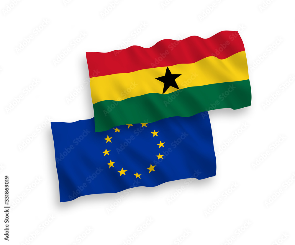 Flags of European Union and Ghana on a white background Flags of European Union and Ghana on a white background