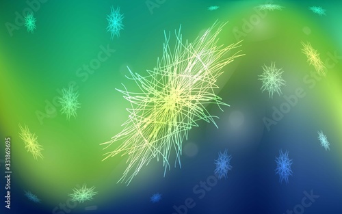 Light Blue, Green vector template with ice snowflakes. Shining colored illustration with snow in christmas style. The pattern can be used for new year ad, booklets.