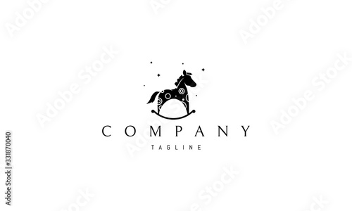 Vector logo on which an abstract image of a rocking horse.