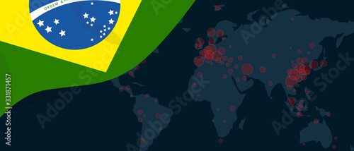 Corona virus covid-19 pandemic outbreak world map spread with flag of Brazil illustration