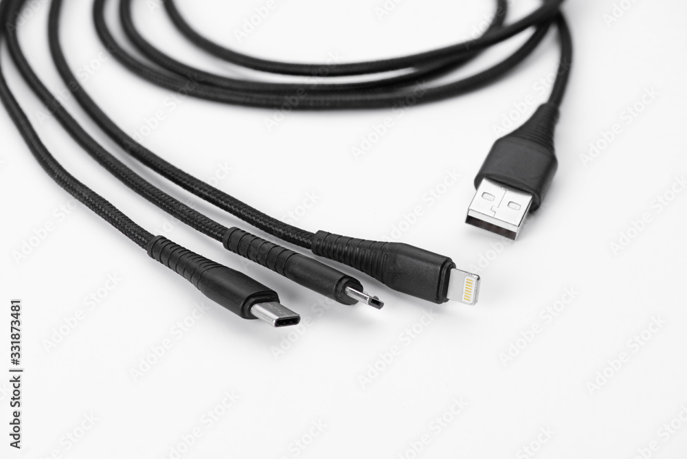 universal smartphone charging cableon white background universal smartphone charging cableon white background