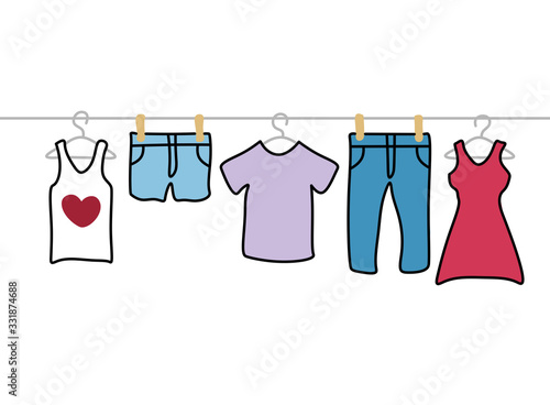 Colorful clothes hanging on a hanger children's illustration