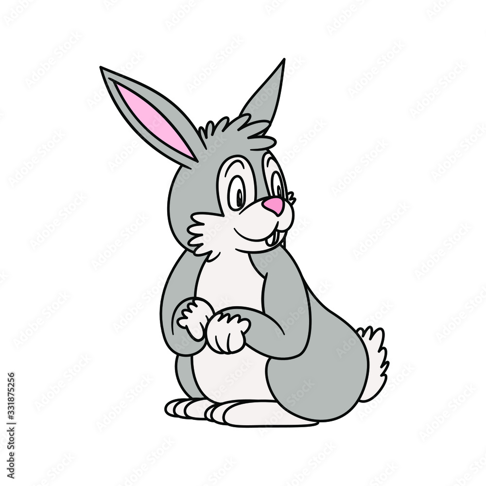 animal Rabbit or Hare. Vector illustration. For pre school education, kindergarten and kids and children. For print and books, zoo topic. Bunny Mammal sitting with smiling happy face, friendly