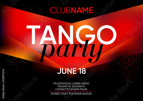 Horizontal tango party template with bright background, color graphic elements and text. 