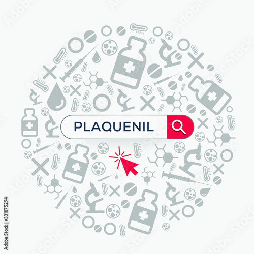 (Plaquenil) Word written in search bar, It is antiviral drug under study as treatment for COVID-19, Vector illustration.