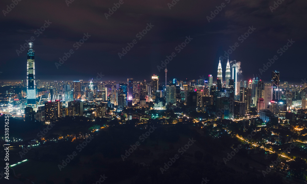  Aerial panorama view of buildings and landmarks centre Kuala Lumpur city.