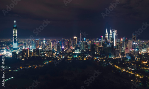  Aerial panorama view of buildings and landmarks centre Kuala Lumpur city.
