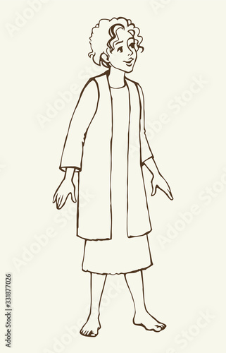 Cheerful Jewish boy in antique clothes. Vector drawing
