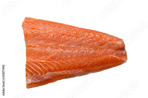 Salmon fillet, tail part is on a white background. Isolated