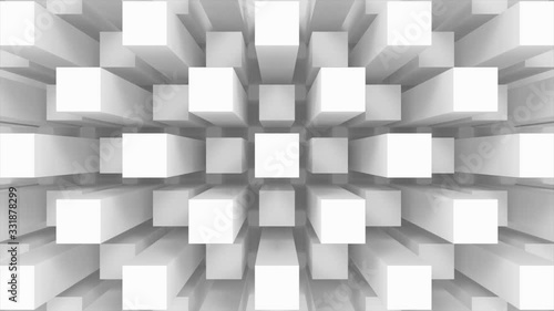 loopable up and down in Aerial view of white cube box stack wall motion design footage background.