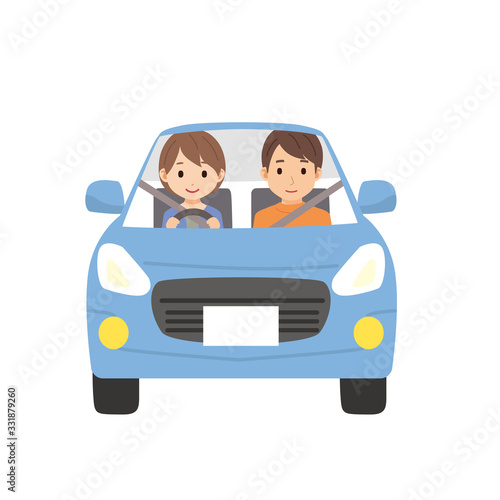 運転する女性　ドライブ　イラスト