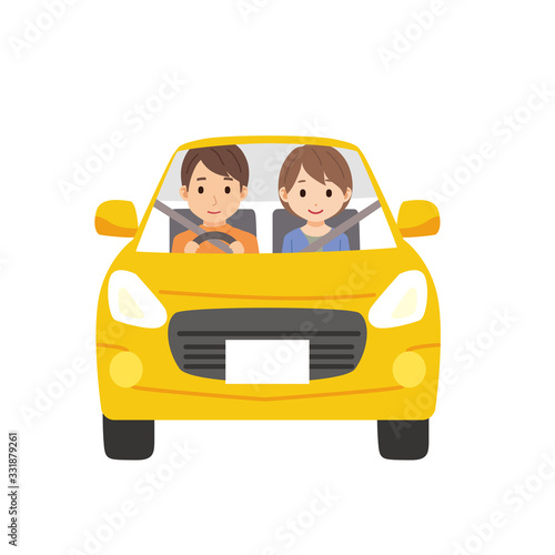 ドライブ　運転する　男女　イラスト