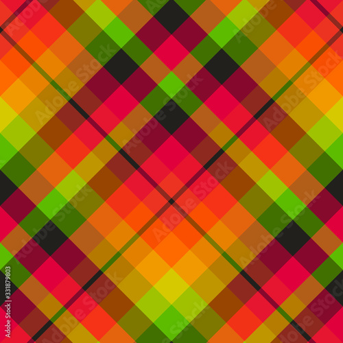 Seamless pattern in great festive bright pink, red, yellow, green, orange and black  colors for plaid, fabric, textile, clothes, tablecloth and other things. Vector image. 2