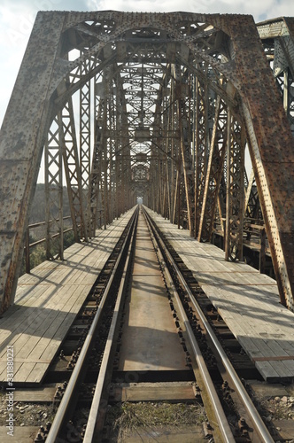 Railway bridge. Torah, steel construction. Crossing the river.