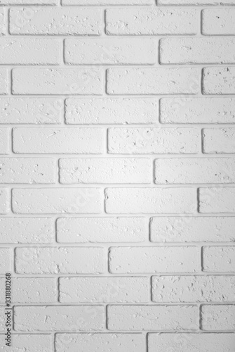 Brick wall texture, close up. Vertical white textured wallpaper