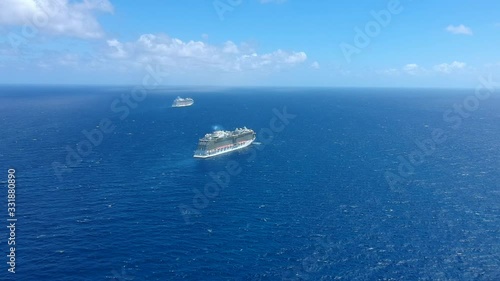 Bimini, Bahamas - March 19, 2020: aerial view on the cruise ships on quarantine at the ocean at sunny weather photo