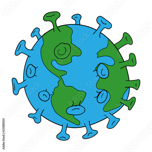 virus in form earth, coronavirus over the earth concept, flat vector illustration