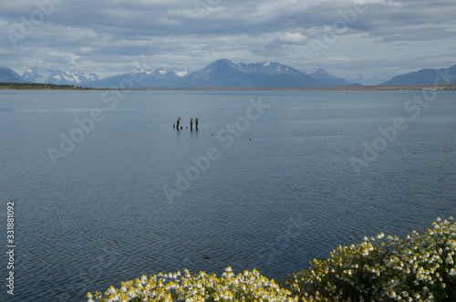 Ultima Esperanza Inlet and Sarmiento Mountain Range from Puerto Natales. photo