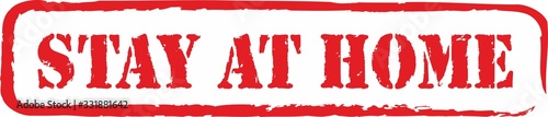 stamp with red writing on it "stay home"