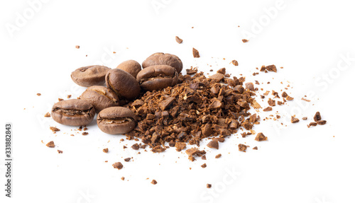 coffee beans powder on white background