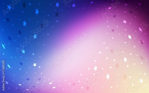 Light Pink, Blue vector background with xmas snowflakes. Snow on blurred abstract background with gradient. New year design for your ad, poster, banner.