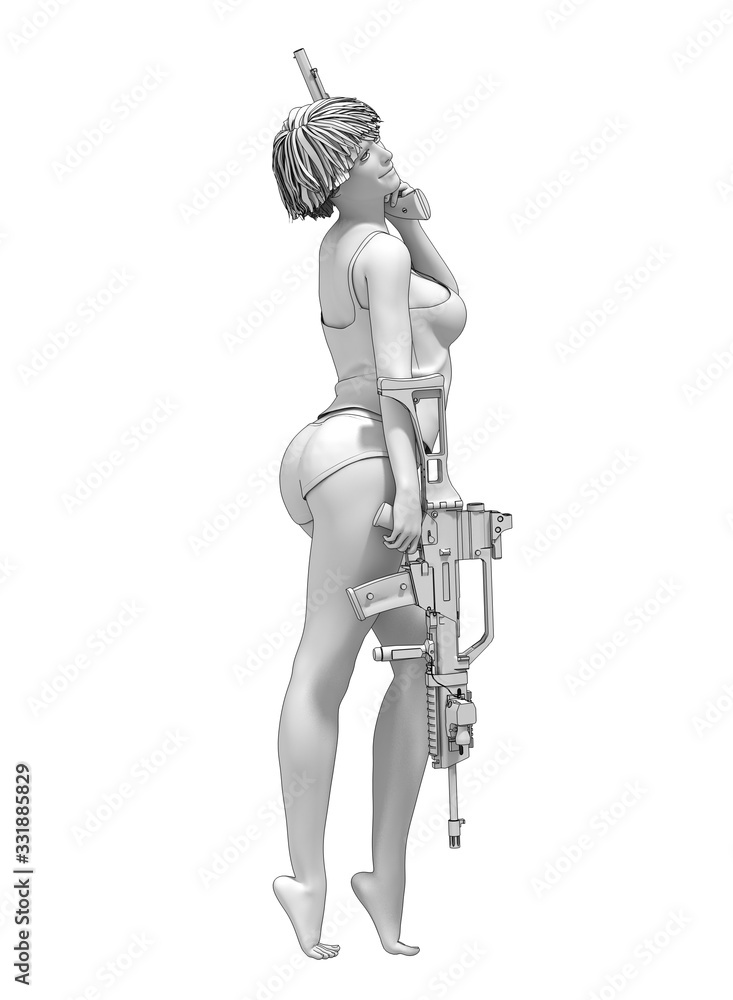 warrior woman character, 3D rendering, illustration