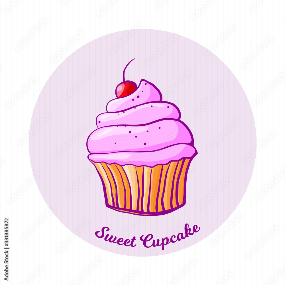 llustration of isolated cupcake on white striped background. Vector cupcake. Sweets design. llustration of isolated cupcake on white striped background. Vector cupcake. Sweets design.