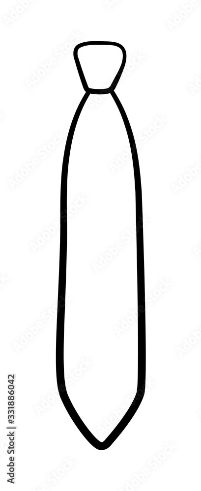Necktie with simple knot in black lines on white background Necktie with simple knot in black lines on white background