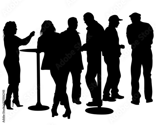 Men and women at bar. Isolated silhouettes on white background