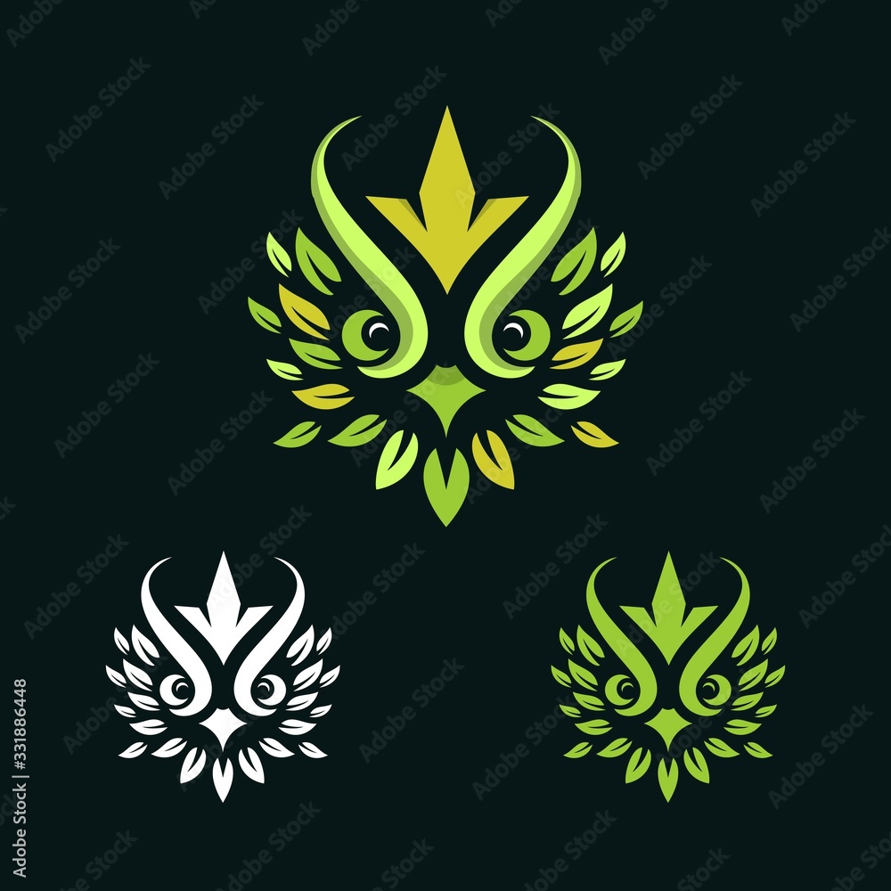 Abstract owl with leaves head Illustration