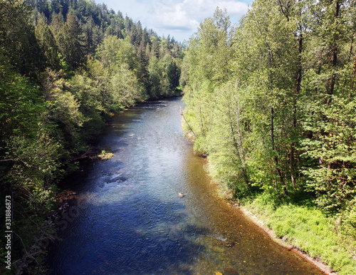 Fabulous aerial photography of Flaming Geyser State Park and the Green River on a partly cloudy summer day in Auburn Washington State photo