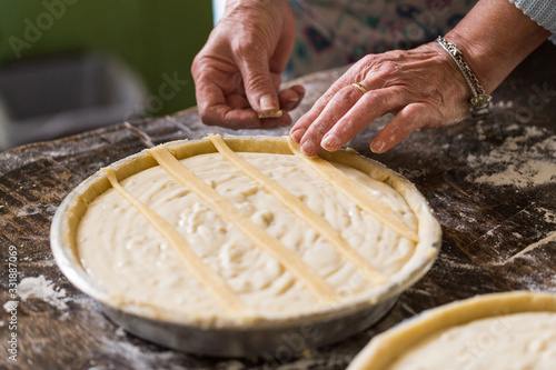 Obraz na plátne Preparation of Easter cake, also called Pastiera Napoli, typical homemade desser