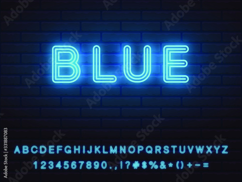 set of bold blue neon font