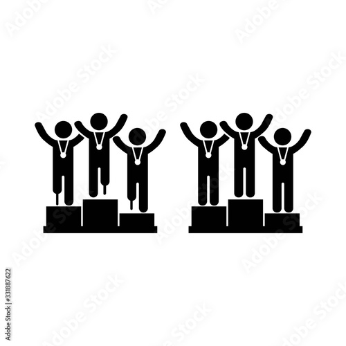 Para-athletes on a podium or paralympics, victory icon in black on an isolated white color background. EPS 10 vector.