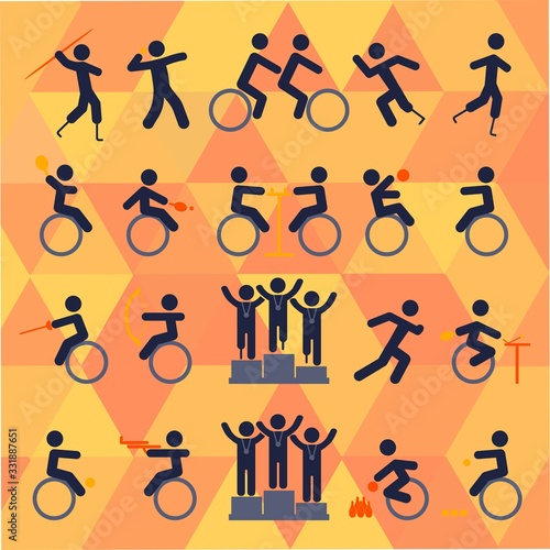 Para-athlete icon set in color or people with disabilities on isolated bright background. sport competitions. EPS 10 vector. EPS 10 vector.
