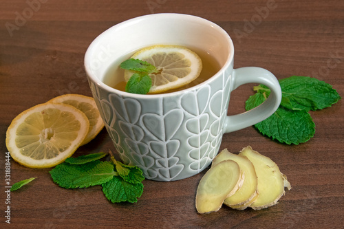 Ginger, mint and lemon tea