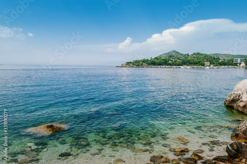 Fototapeta Naklejka Na Ścianę i Meble -  Beautiful sea shore near Dubrovnik, Dalmatia, Croatia. Zupa dubrovacka Mlini, famous landmark and travel touristic destination in Europe