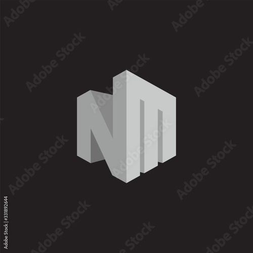 letter nm geometric 3d gradient shadow design logo vector