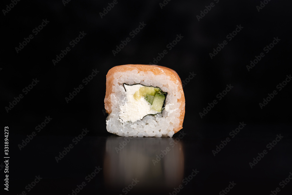 japanese sushi food. Sushi rolls isolated on black background japanese sushi food. Sushi rolls isolated on black background