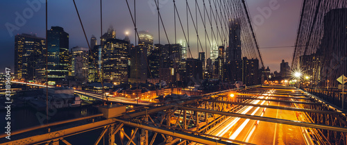 Panoramic view on Brooklyn bridge by night
