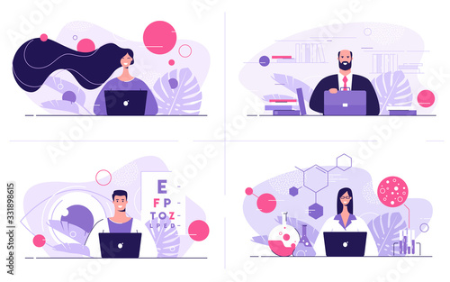 Vector flat style illustrations depicting different specialists