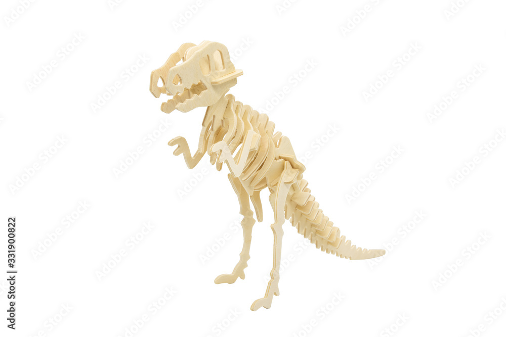 Fototapeta premium Drewniane puzzle dinozaura zabawka na białym tle
