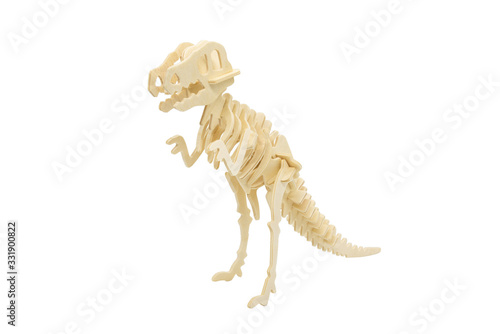 Wooden dinosaur puzzle toy isolated on white background