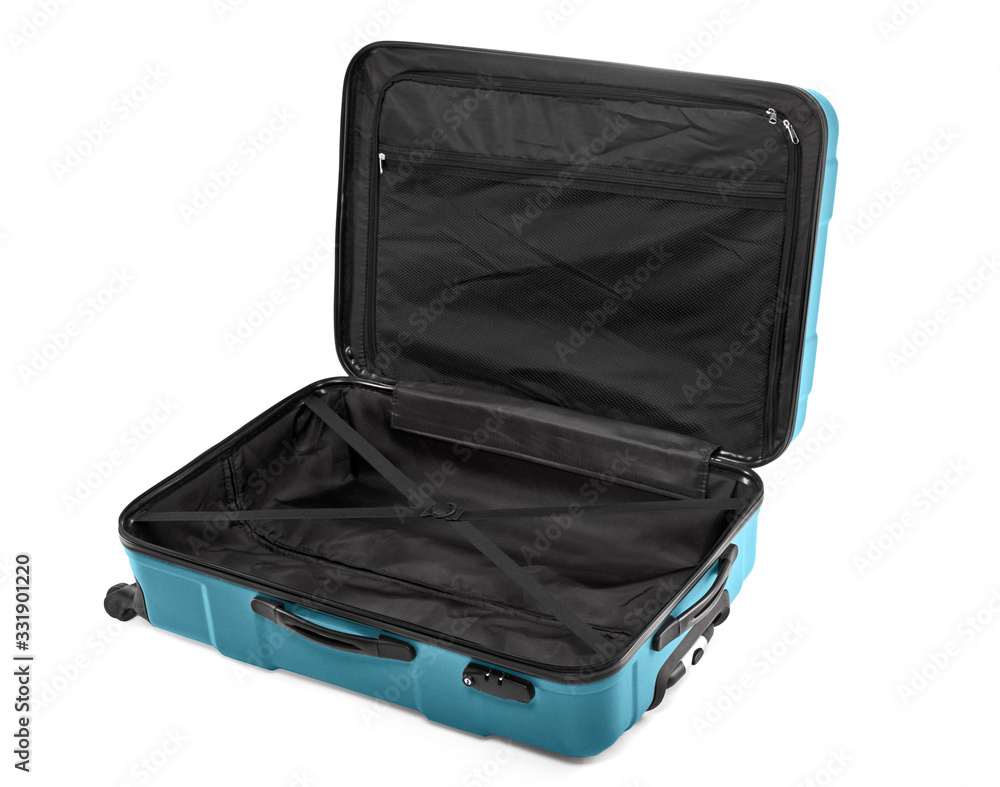Opened empty large traveler suitcase isolated on white background Opened empty large traveler suitcase isolated on white background